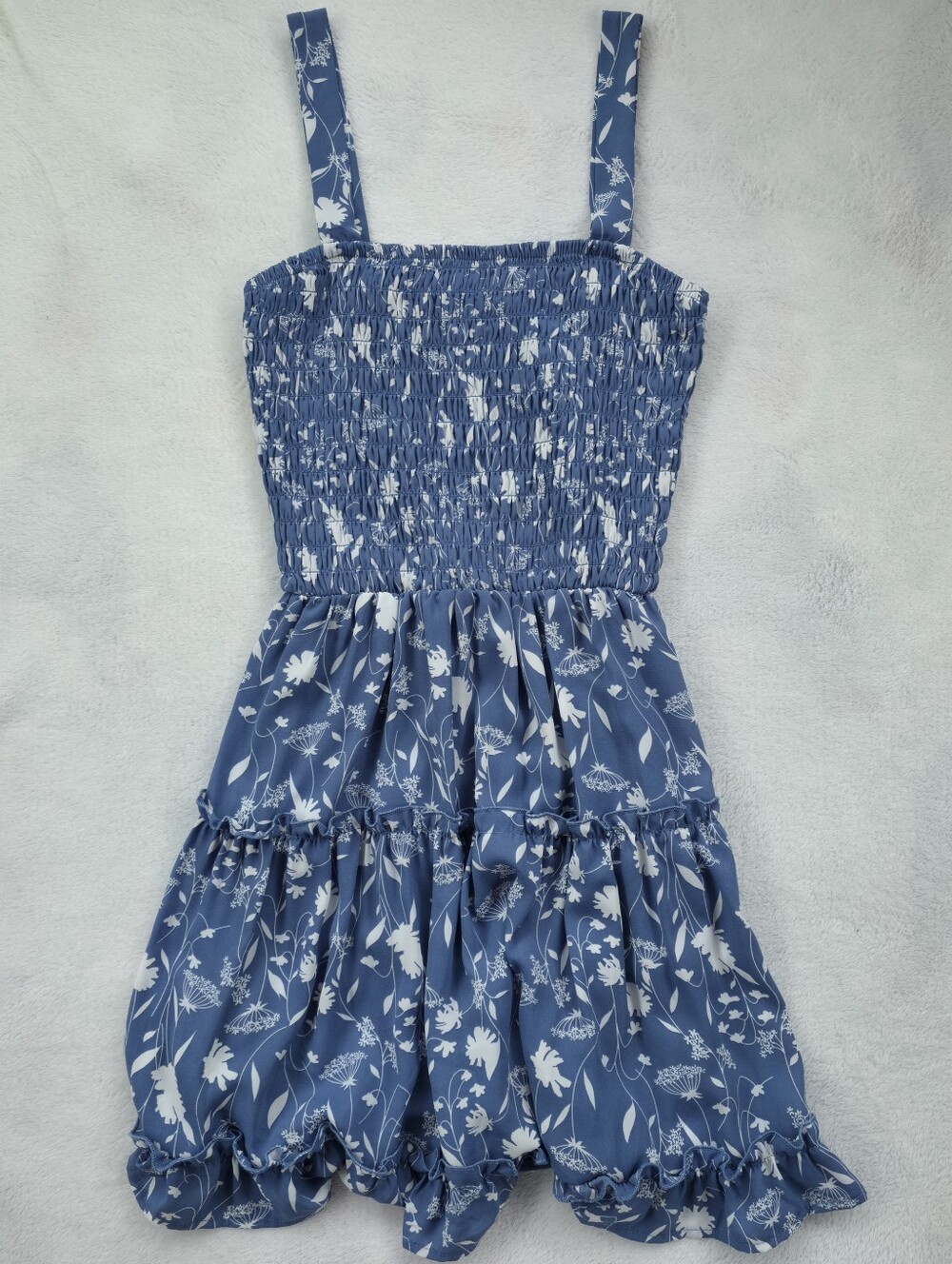 Jessica Simpson Blue Floral Smocked Tiered Mini Dress Size Small Cottagecore